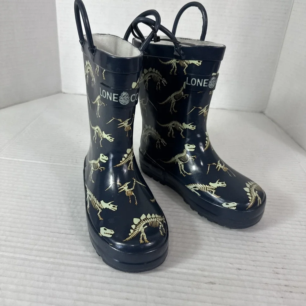 LoneCone Unisex Toddler Kids 10T (Ages 1-3) Rainboots Dino Bones Navy NWOB